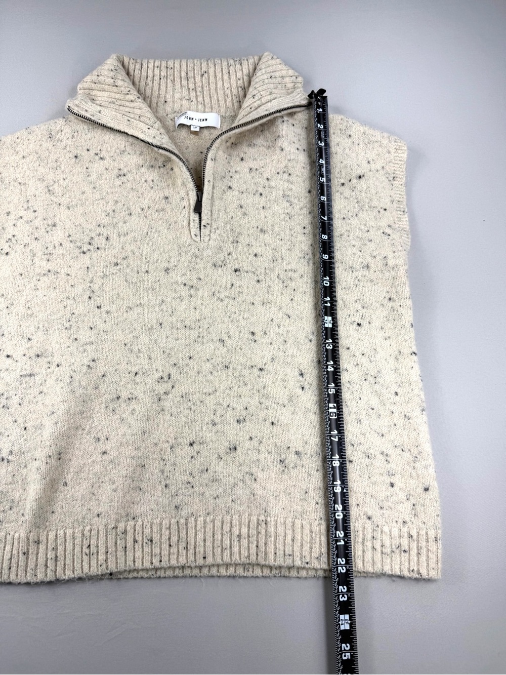 John + Jenn Speckled Sweater Vest S Quarter Zip Oversized Preppy Knit Cream - Picture 2 of 6